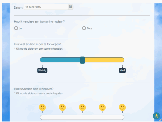 Voorbeeld van een deel van een bewegingsdagboek